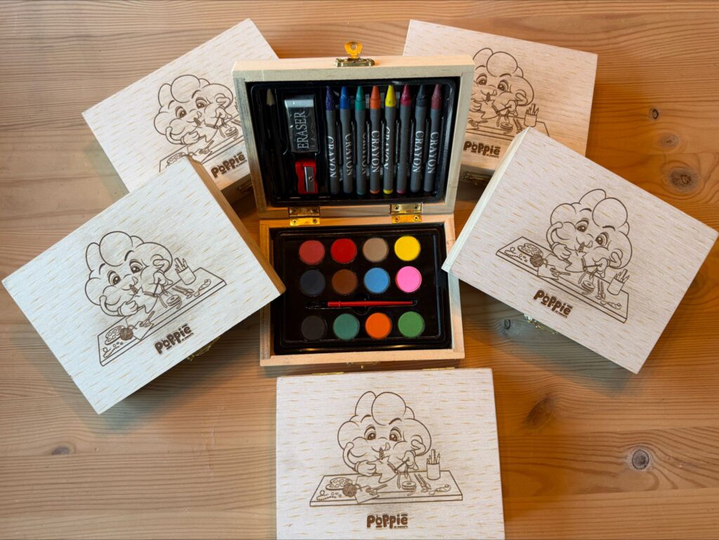 Houten knutseldoosje kinderen – Poppie de Popcorn